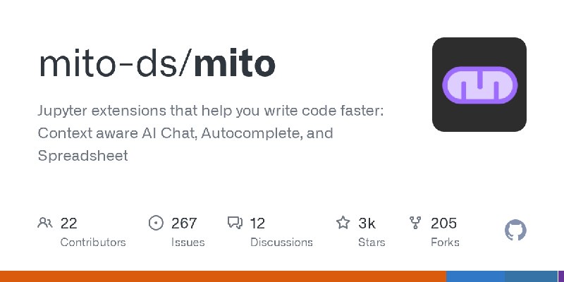 GitHub - mito-ds/mito: Jupyter extensions that help you write code faster: Context aware AI Chat, Autocomplete, and Spreadsheet