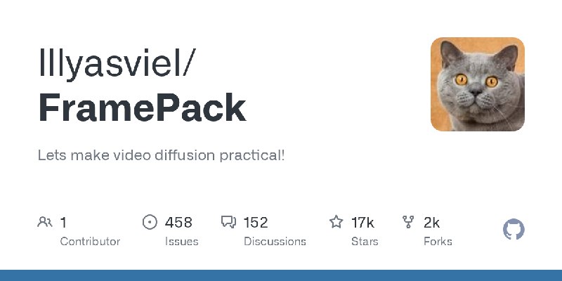 GitHub - lllyasviel/FramePack: Lets make video diffusion practical!